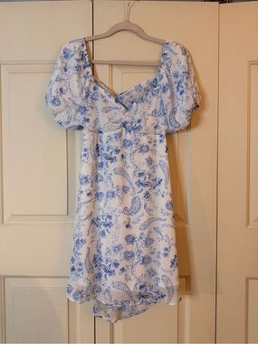 Blue Floral Puff-Sleeve Mini Dress - Unbranded